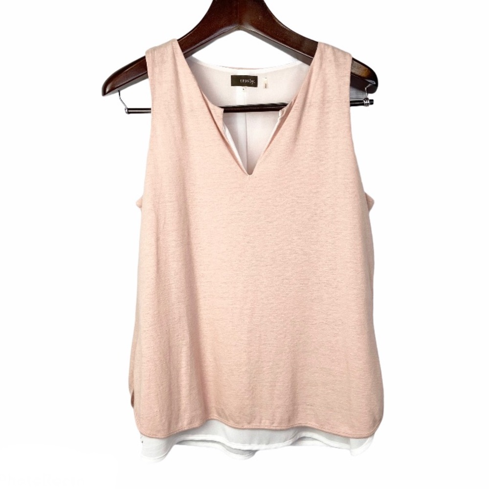Crosby•pink linen v neck sleeveless tank medium